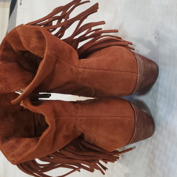Sam Edelman Louie fring women's orange  suede western ankle short boots size 7.5 - Picture 5 of 16